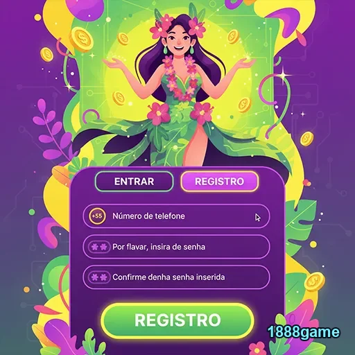 Tela de registro no 1888game com mulher atraente e campos de acesso.