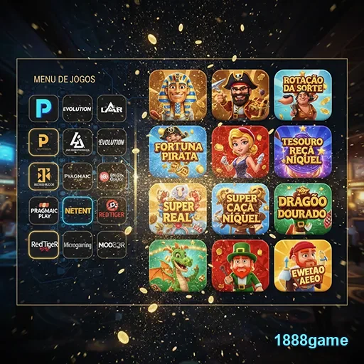 Menu de jogos no 1888game com diversas opções de slots.