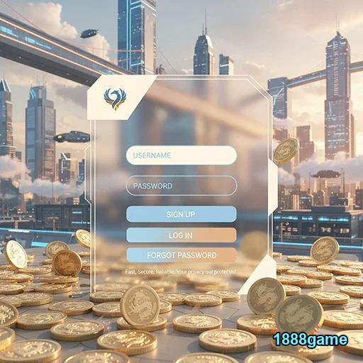 Tela de login do 1888game com moedas ao fundo.