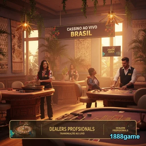 Cenário de cassino ao vivo no 1888game com dealers prontos.