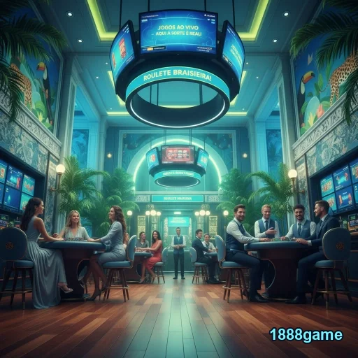 Ambiente de cassino com jogadores nas mesas no 1888game.