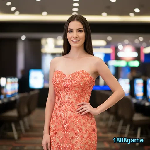Modelo em ambiente de cassino online 1888game com dealers ao vivo.