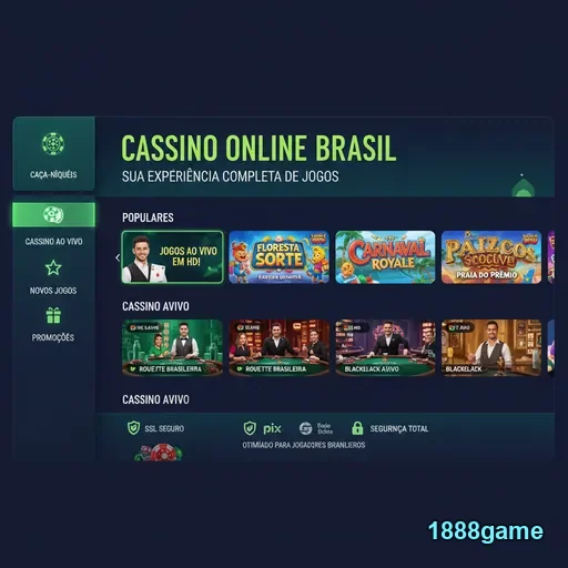Interface do cassino ao vivo com jogos na 1888game.