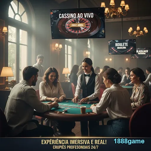 Grupo de jogadores interagindo em mesa de cassino ao vivo 1888game.