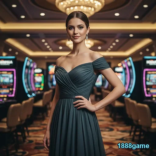 Jogadora elegante na plataforma 1888game em um cassino.