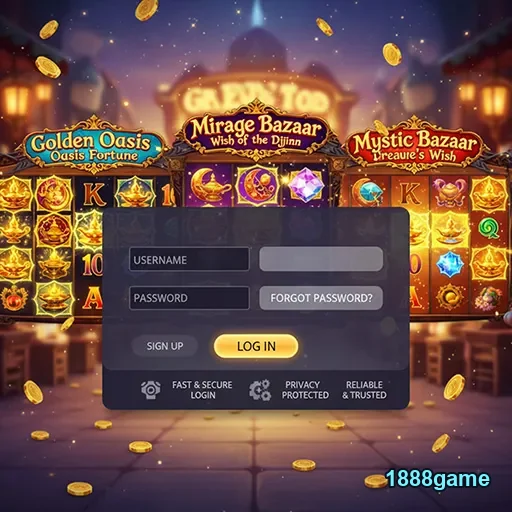 Tela de login do 1888game com slots e bônus VIP visíveis.