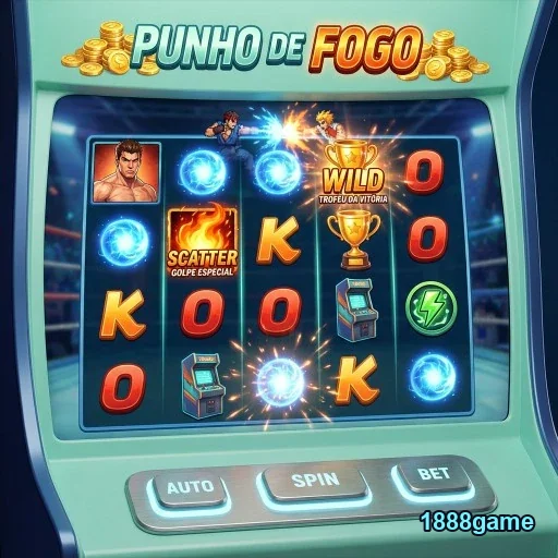 Máquina de slot 'Punho de Fogo' no 1888game com símbolos variados.