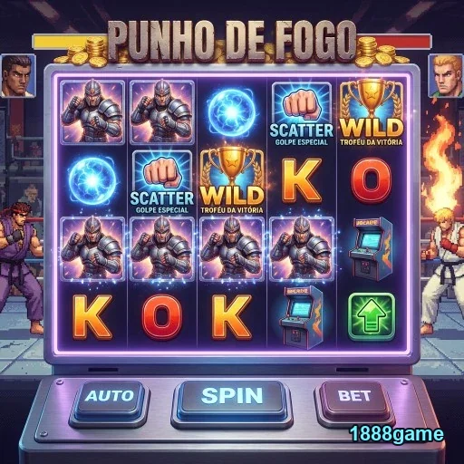 Slot do 1888game mostrando bônus especiais em 'Punho de Fogo'.