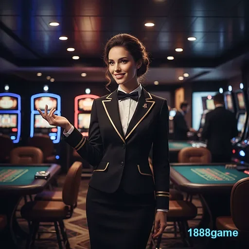 Dealer em cassino da 1888game, demonstrando elegância VIP.