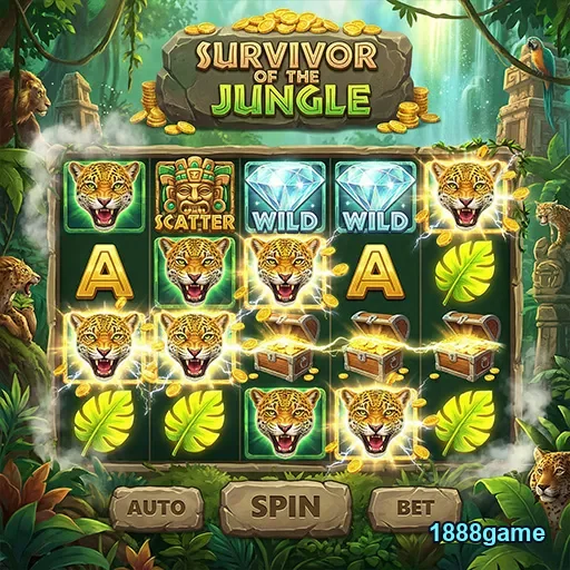 Gameplay do slot Survivor of the Jungle no 1888game.